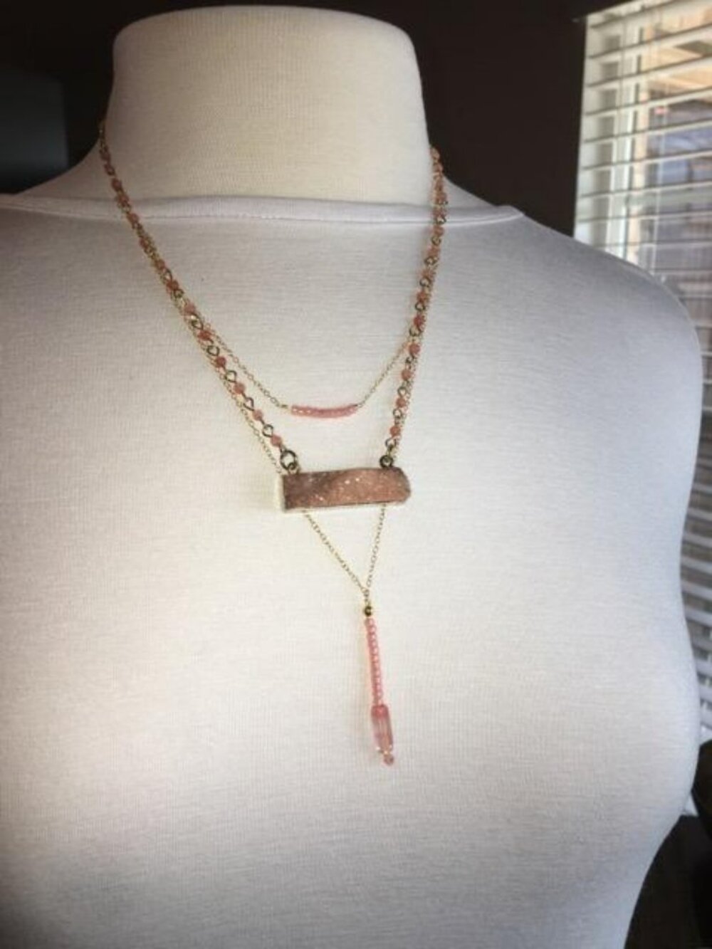 Coral drusy 3 layer necklace